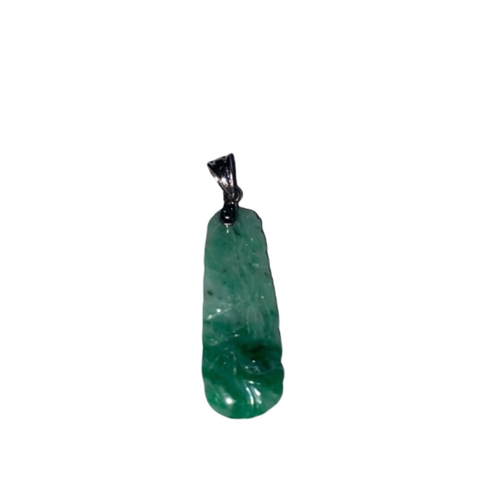 Teardrop Green Ombre Jade Hand Carved Oval Necklace- Luck and Prosperity